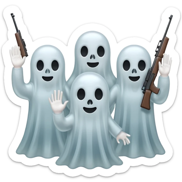 Fantasmas con un fusil y haciendo hola y chao con la manos sticker