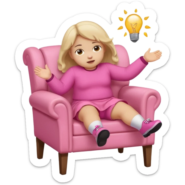Little Girl fat but not too fat falling off chair with pink clothes on sticker