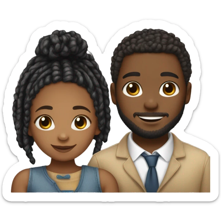 Realistic black girl with box braids and light skin boy with short curly hair and a short beard hugging sticker
