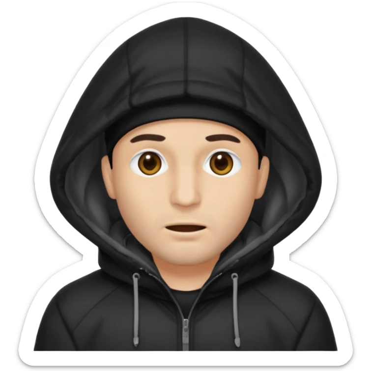 fait un homme noir avec une cagoule noir qui couvre sa tête, ses mains doivent être sur sa bouche comme si il se la cachait  sticker