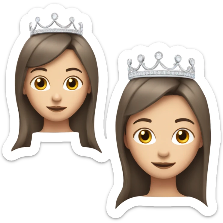 a girl with straight brown hair and fair skin with a silver tiara on her head sticker