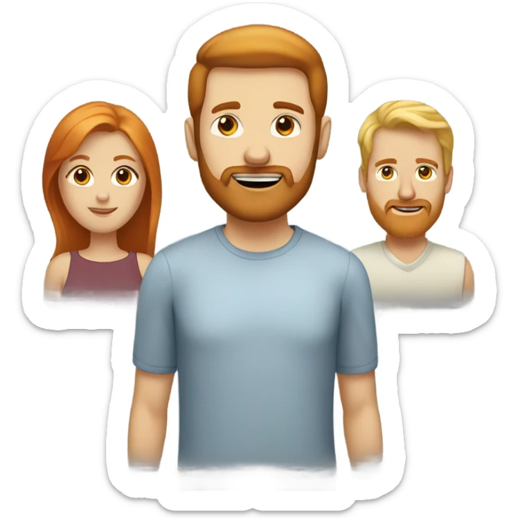 One Blonde woman, a redhead woman and one man with brown and a short beard sticker