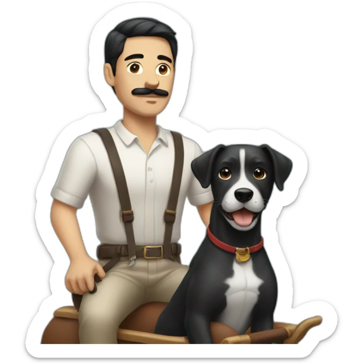Men with short black hair and narrow moustache riding a dog sticker