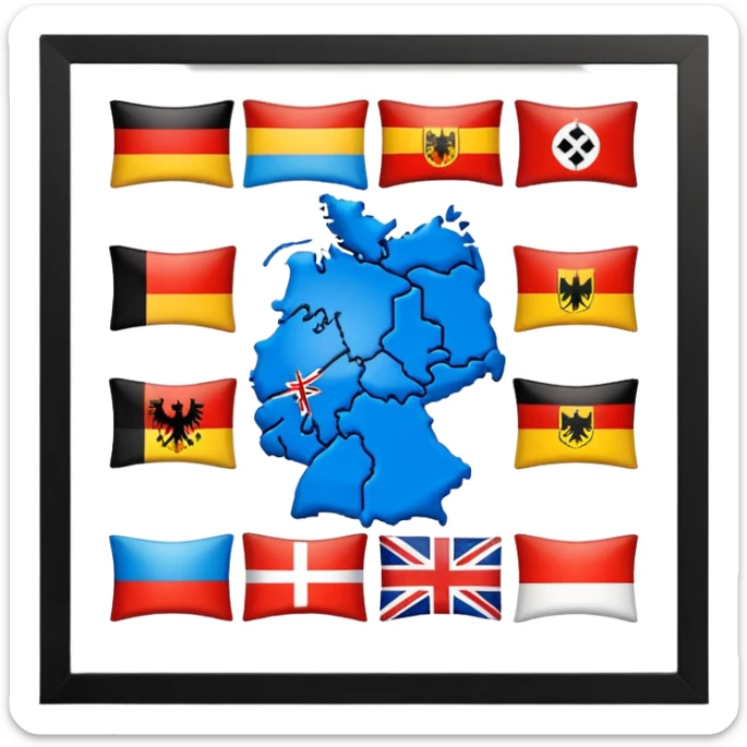 Germania divisa con bandiera L: US sud-ovest (Monaco, Francoforte), UK nord-ovest (Amburgo, Colonia), URSS est (Berlino Est, Dresda), France sud-ovest (Stoccarda, Friburgo) sticker