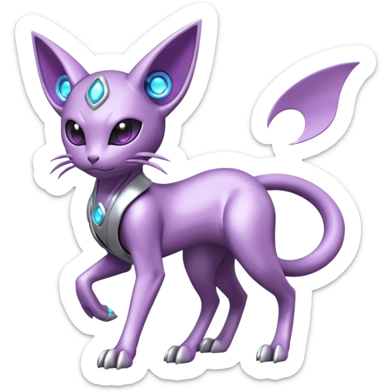 Mechanical Miraidon-Espeon-Mewtwo-Fakémon-hybrid-creature (full body) with glowing eyes  sticker