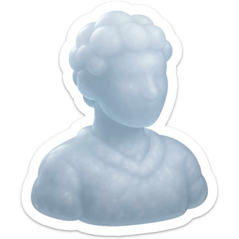 A person from the shoulders up, entirely composed of fluffy white convex clouds sticker
