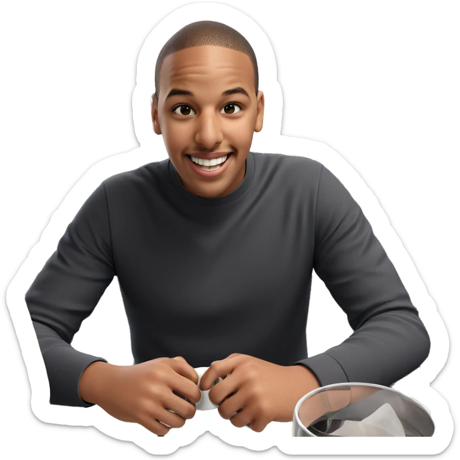 smiling boy with cup sticker