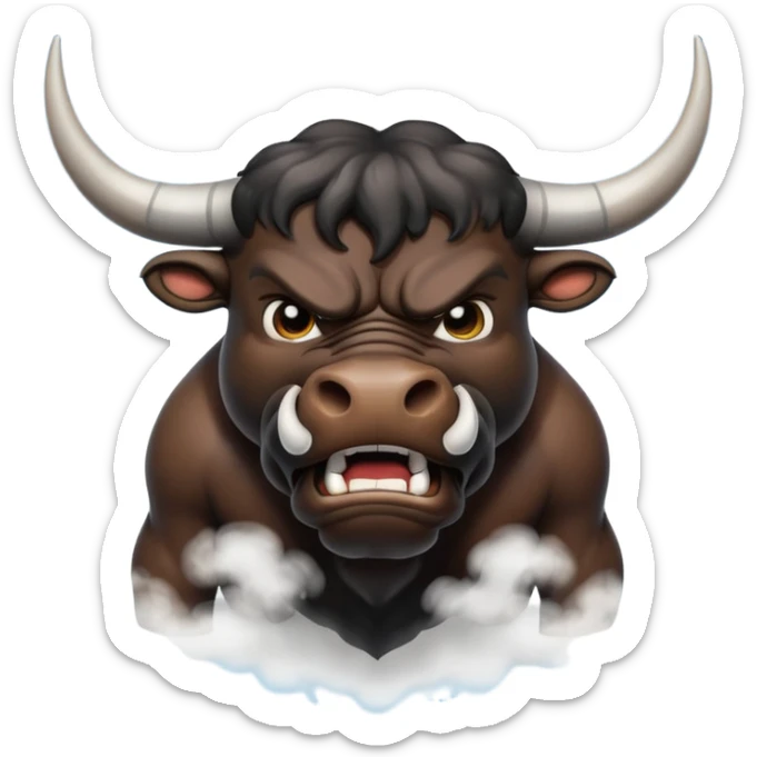 Emoji of an angry black powerful bull with steam coming out of its nose sticker