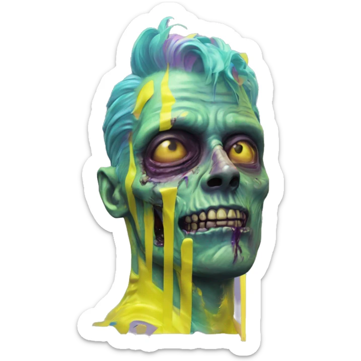 .Zombie_ with prosthetic vaporwave black holographic oilslick zombie unicorn yellow caution tape sticker