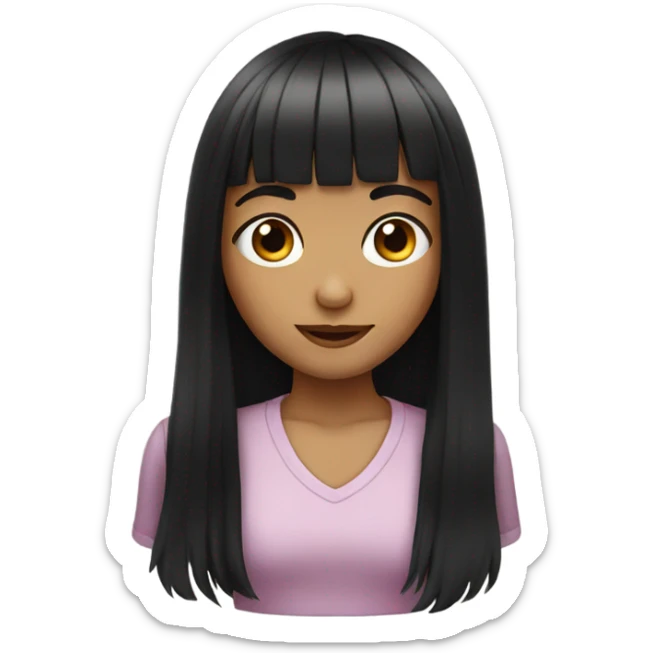 girl has long black hair with bangs  sticker