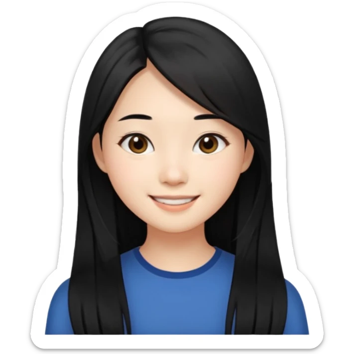 20 yr old asian woman, center part straight long black hair, very pretty sticker