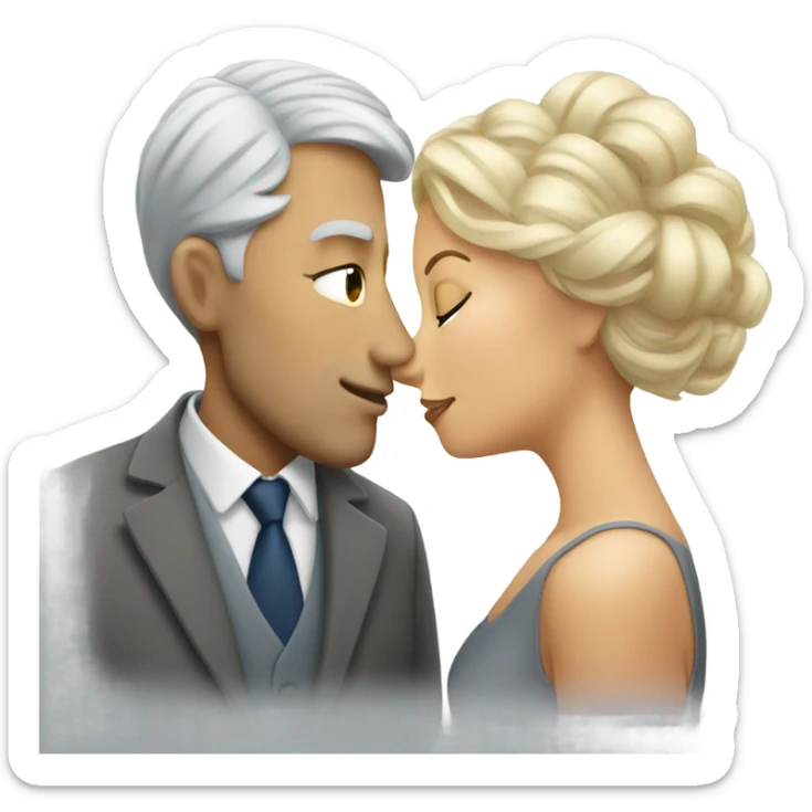 Grey hair man kissing blonde hair lady sticker