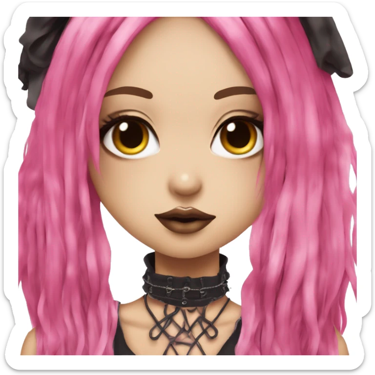 hime gyaru girl, hot pink and brown split-dyed hair, dark makeup, punk clothes sticker