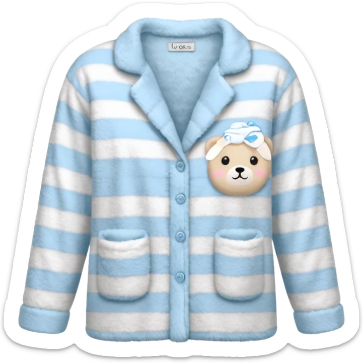 emoji of an isolated fluffy fleece pajama top with soft pastel stripes, plush fuzzy texture, light grey and pastel blue tones, button-down long sleeves, neatly folded flat-lay, no person, no body, no mannequin, cozy warm winter mood, soft shading sticker