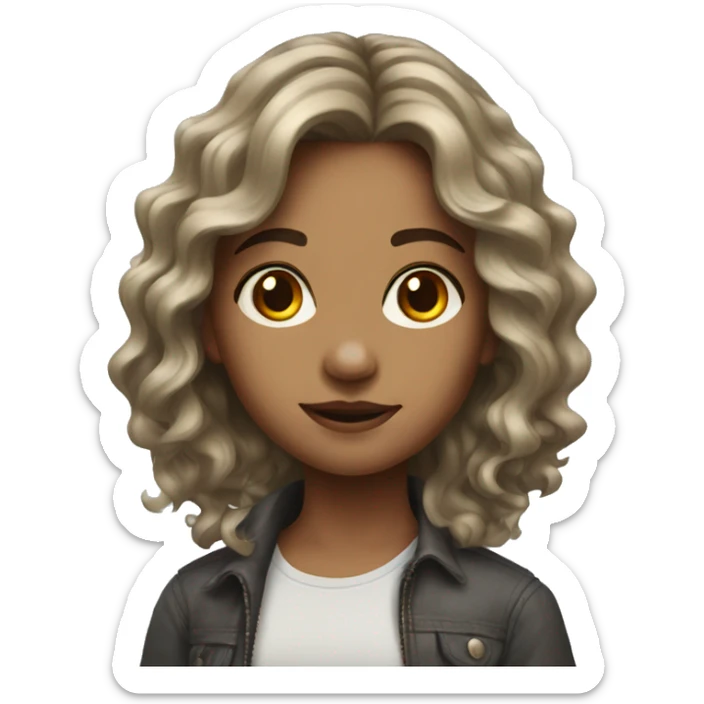 realistic portrait of a girl with medium wavy hair sticker