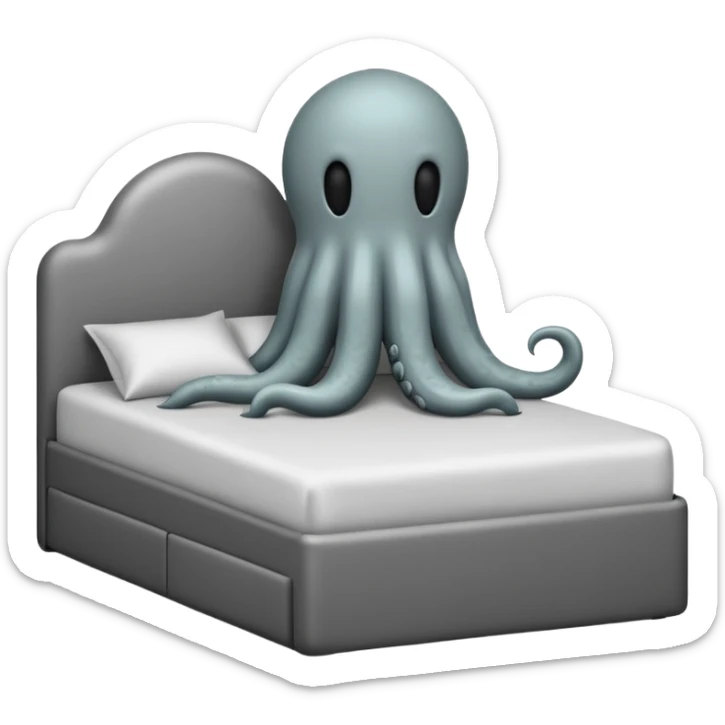 Minimalist emoji-style sticker of a bed with a covered figure and something strange peeking out from underneath. Grayscale only, simple icon.

 sticker