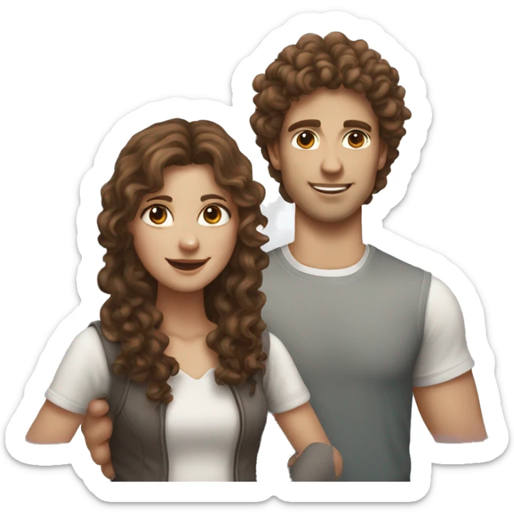 girl with long brown curly hair and white skin and with her boyfriend with brown curly hair sticker