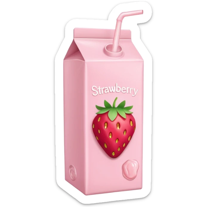 a pastel pink strawberry milk carton with a strawberry pictured on it and it says "strawberry" sticker