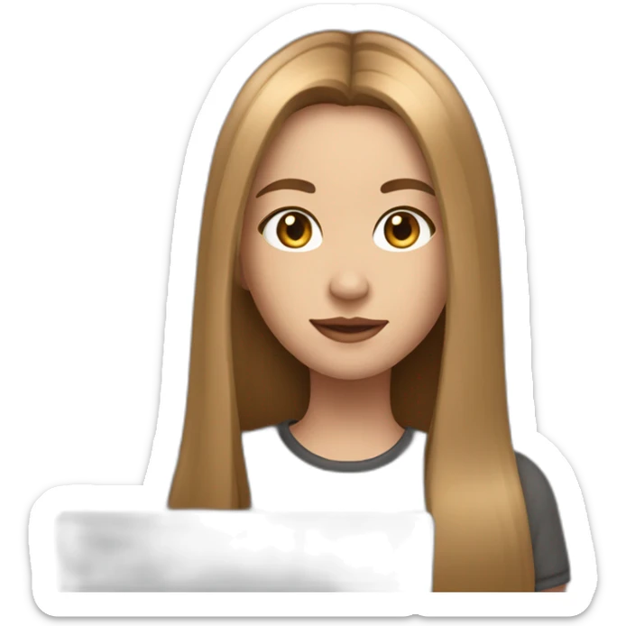 smm european girl with light brown straight long hair and mac book sticker