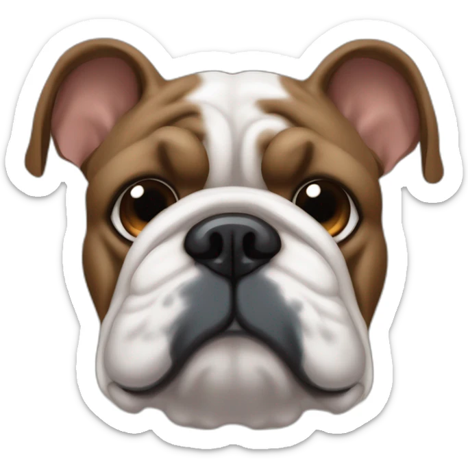 Perro bulldog francés color negro con pequeñas manchas marrón con ojos color celeste y el otro ojo marrón con una mancha blanca arriba de la nariz sacando la lengua sticker