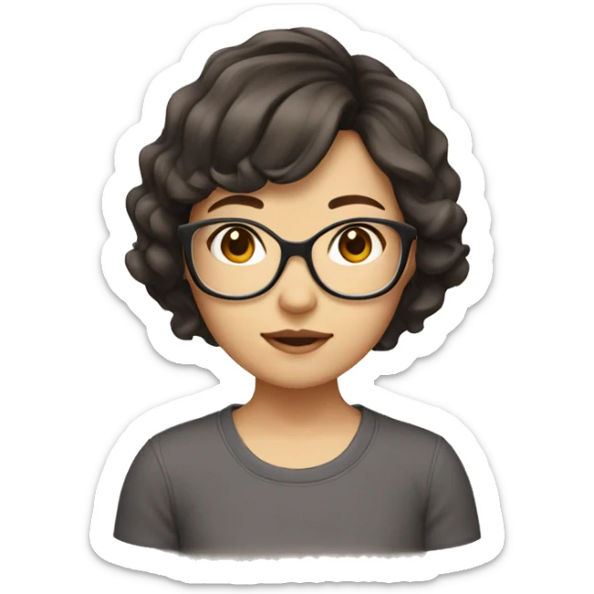 Asian girl with brown wavy short hair wearing glass sticker