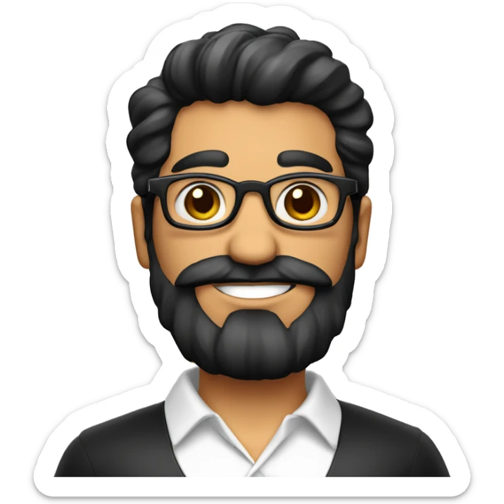 maestro de español con el cabello corto liso y negro con un copete pequeño con lentes cabello negro con rasgos hispanos europeos con la barba como sombra sticker