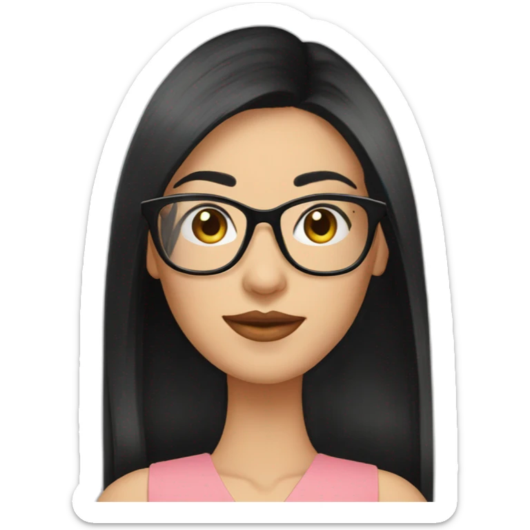 woman peach skin long black hair square glasses sticker