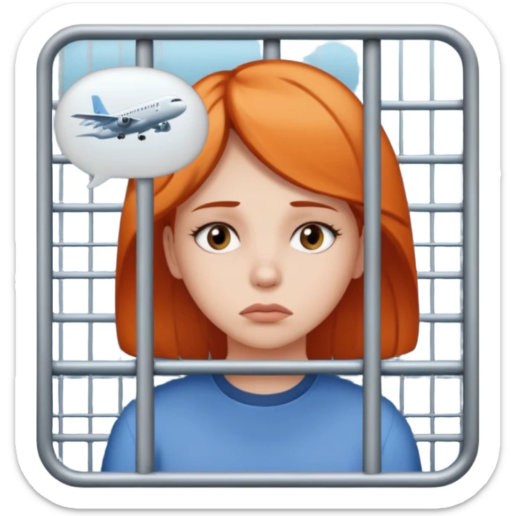 Still wild, but you’ll realize they’re wiser than they seem. Freedom is their top priority — don’t try to cage them.
woman behind bars sad with a text bubble thinking about airplanes sticker