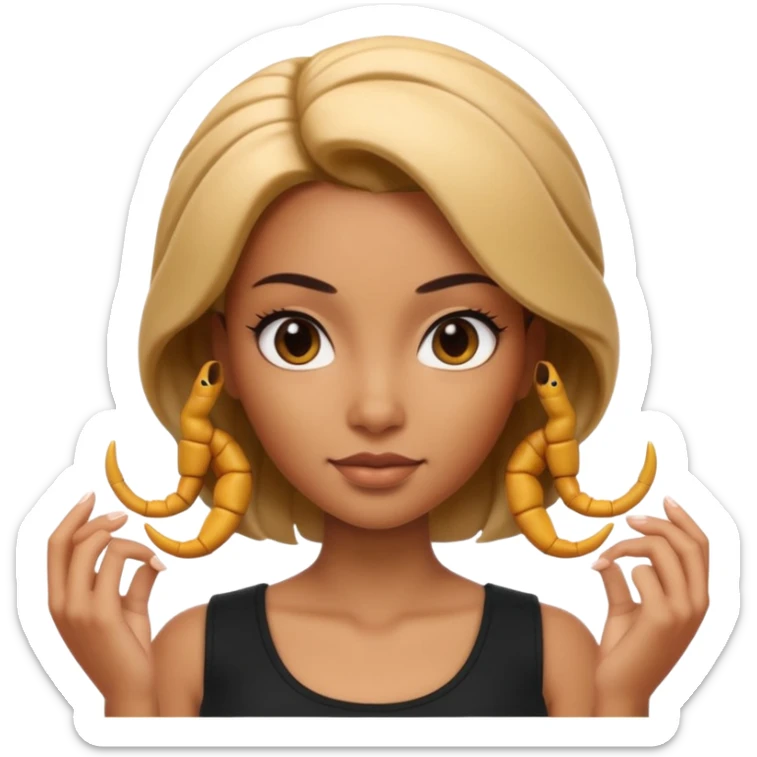 Scorpio zodiac signA 3D cartoon woman with a scorpion-shaped hairstyle, confident expression, smooth skin tone, Memoji-style. sticker