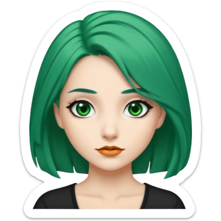 Emoji woman Emerald green hair long, fair skin, and eye black  sticker