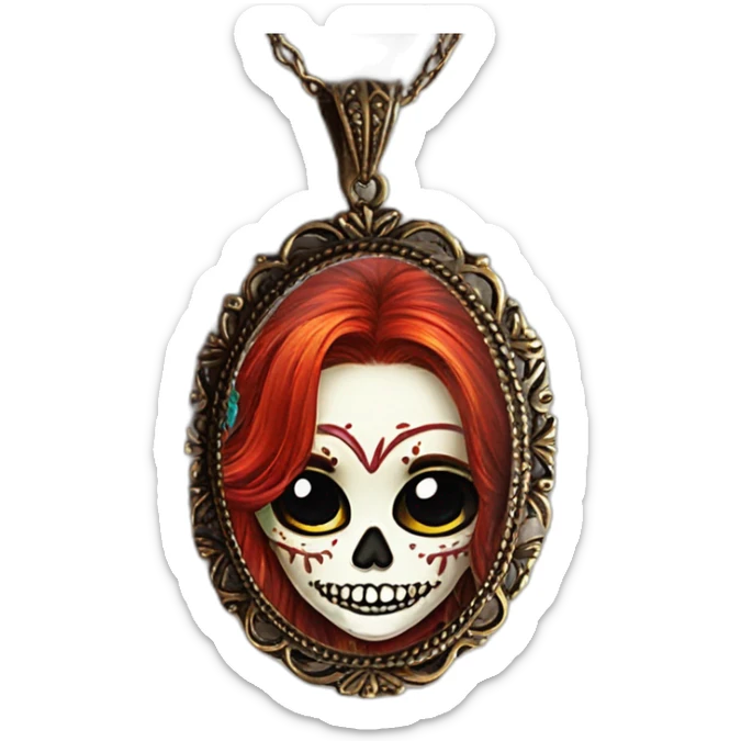 Skull girl mexican red hair Sombrero Necklace with pendant sticker