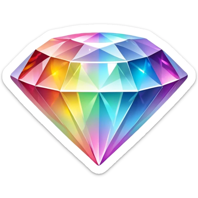 Cinematic Realistic Diamond Emoji, Brilliant and sparkling, with perfectly cut facets reflecting light in dazzling rainbows, resting upon a soft velvet background. The sharp, clean edges reflect light in every direction, creating a mesmerizing shine. Soft glowing outline, capturing the essence of timeless luxury and radiant beauty in a single, flawless diamond! sticker