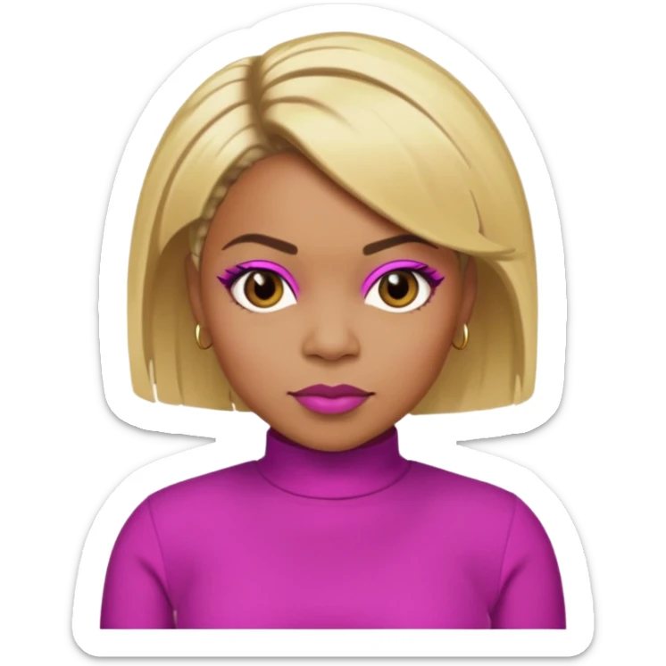 Tionne T-Boz Watkins with blonde short hair, brown eyes, magenta outfit sticker