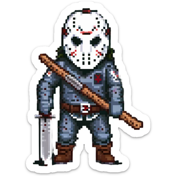 Jason Voorhees from Friday the 13th horror movies wearing a hockey mask and holding a machete sticker