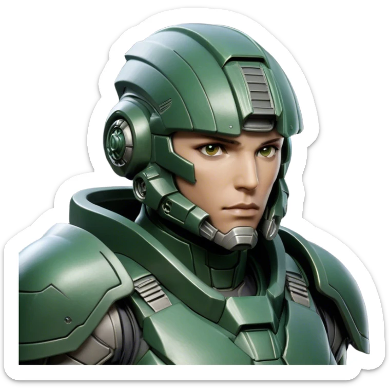 Cinematic Realistic StarCraft Terran Marine Portrait, head tilted epicly and inquisitively, showcasing a commanding presence and battle-hardened spirit. His steely gaze, set against intricately engineered tactical armor in dark green and grey, is rendered with lifelike clarity and dramatic lighting, high shine, epic and awe-inspiring, embodying the futuristic valor of a Terran warrior. sticker