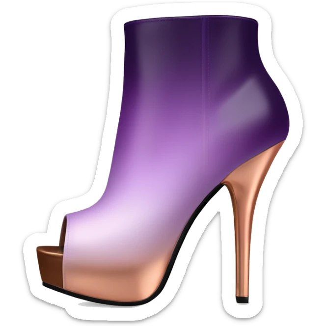 Realistic Isolated pair of dark purple to light purple ombre with rose gold toe facing forward peep toe ankle bootie boots.  sticker