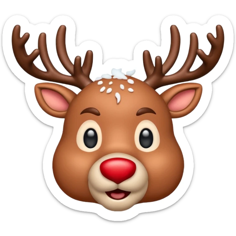 realistic emoji Rudolph red nosed reindeer with snow on its head and nose sticker