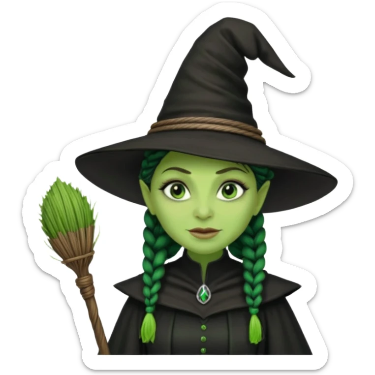 elphaba the wicked witch from wicked movie (cynthia erivo) microbraid hair, witch hat, broom sticker