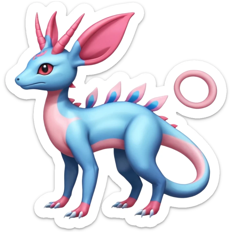 Shiny Horned Helioptile-Salandit-Sylveon-Amaura-Fakémon-hybrid-creature (full body)  sticker