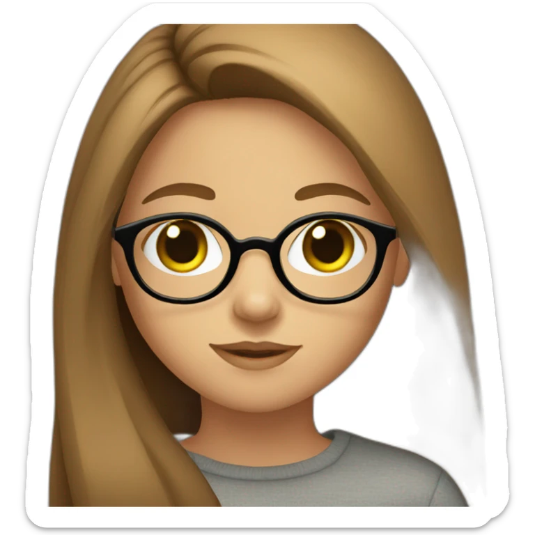 Girl with glasses green eyes long brown hair sticker