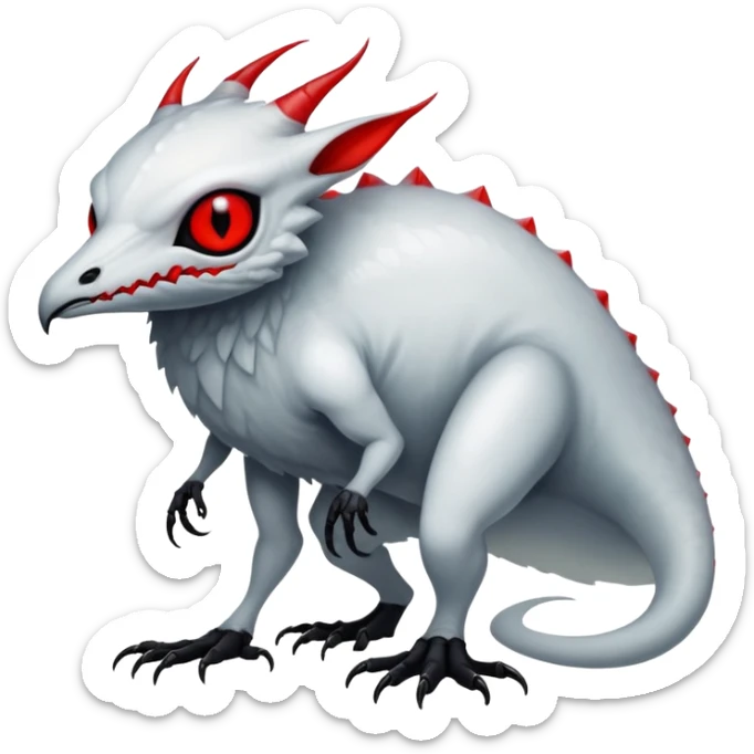 a translucent white with black belly and red eyes exotic edgy vernid-fionbri-creature full body sticker