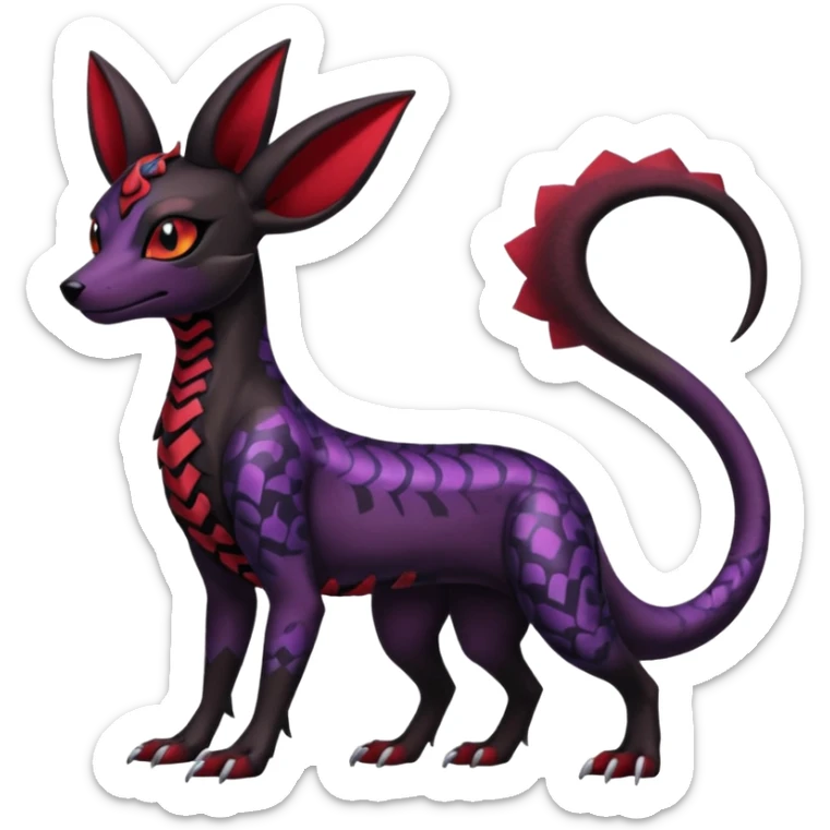 Gothic Black red purple Scaley Exotic Salandit-Umbreon-Houndoom-Fakémon-hybrid-creature (full body), 4 legs sticker