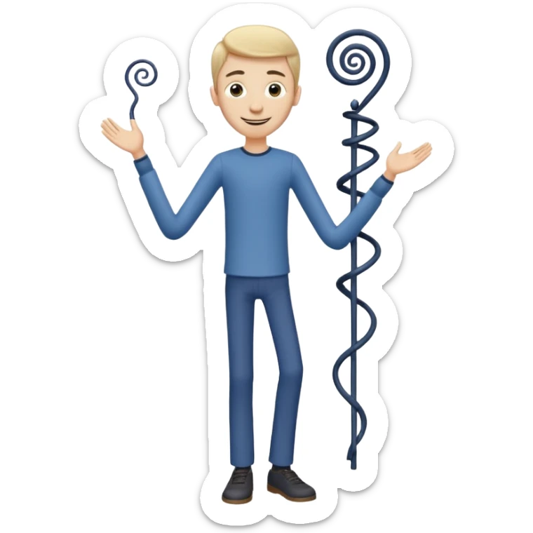 
Theo → “Thin Theo”

Aspetto Toon: Alto, esile, con un corpo filiforme quasi da marionetta. Il volto è sempre sorridente ma gli occhi sono due spirali ipnotiche. Cammina traballando come un cartone animato che sembra cadere ma non cade mai.
 sticker