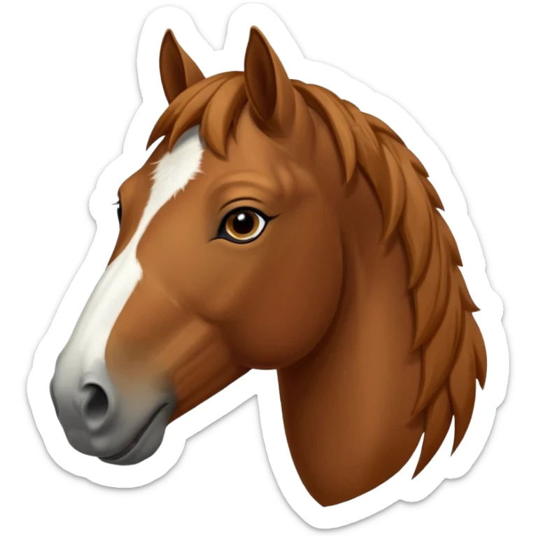 Head of a sorrel horse with a wide white blaze from his forehead, under his forelock, running down his face and under his muzzle, facing forward. White should go between nostrils and not on the side of the lips. sticker