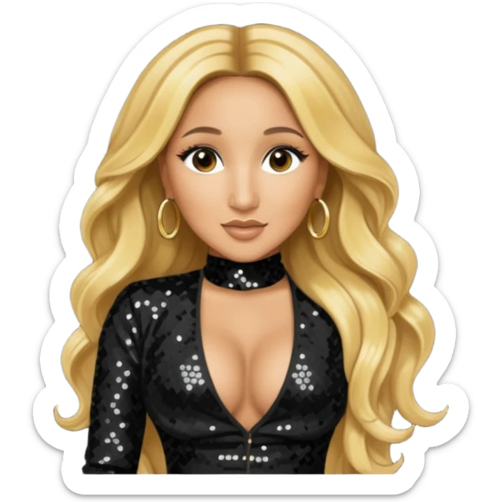 Adrienne Bailon from 3lw/Cheetah Girls with long golden blonde hair, black sequin outfit sticker