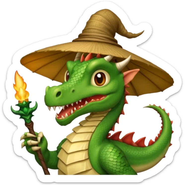 ein Drache mit einem Zauberstab in der Hand  und einem Hud  auf dem kopf und ein schnurbard  sticker