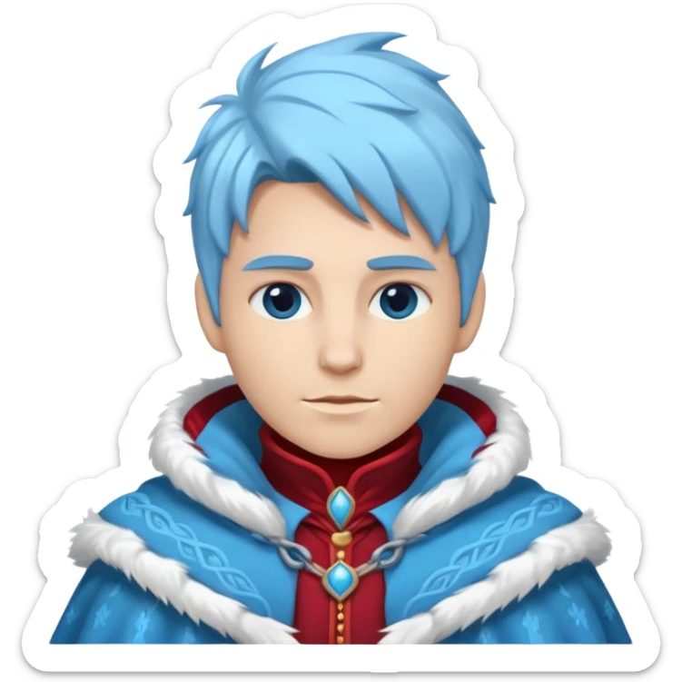 Fantasy human emoji portrait, simple winter mantle with icy blue fur trim and crimson inner fabric, northern winter aesthetic, calm heroic expression, clean flat emoji design, male/female variant
 sticker