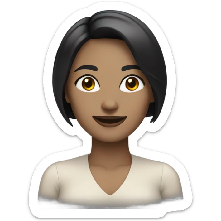 woman with pale, light tone skin with black bob haircut smiling sticker