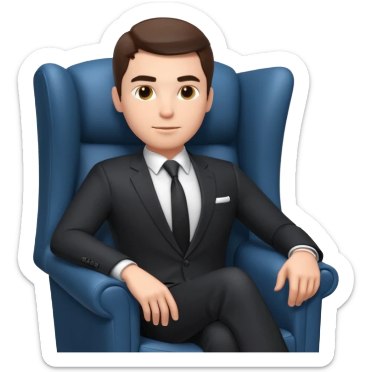 businessman sitting in an armchair, confident relaxed pose, formal suit and tie, professional corporate vibe, 3D cartoon style, mobile game icon style, clean background, no text, no watermark
 sticker