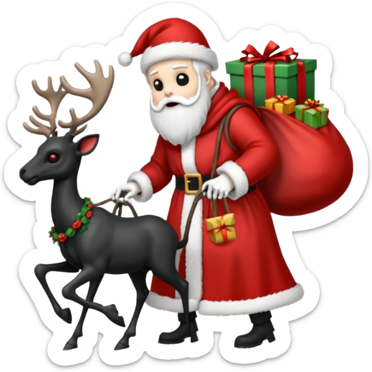 the Grim reaper dressed as Santa.... What gifts would be in his Sleigh.... What would his Sleigh likely look like.... Would the reindeer be skeletons, or ordinary reindeer sticker